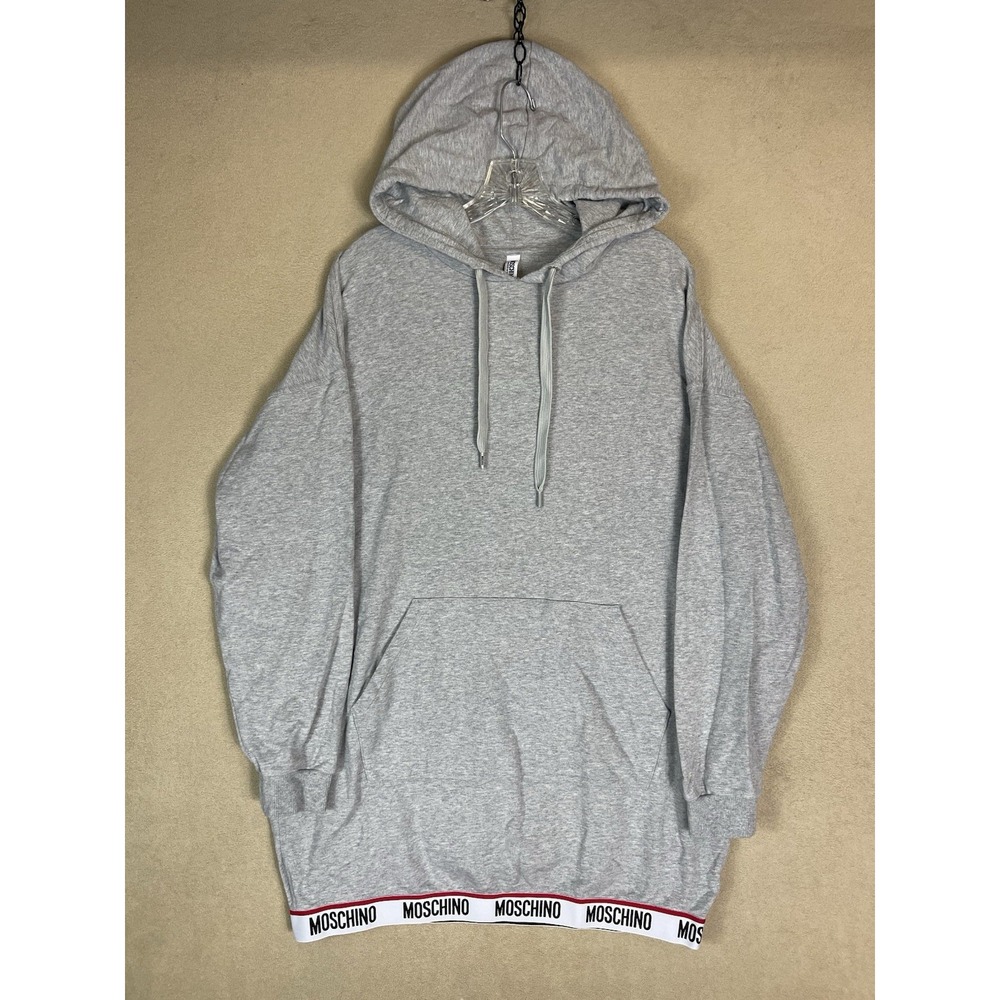 Moschino Hoodie Womens S Gray Oversized Long Relaxed Fit Pullover‎ Sweatshirt